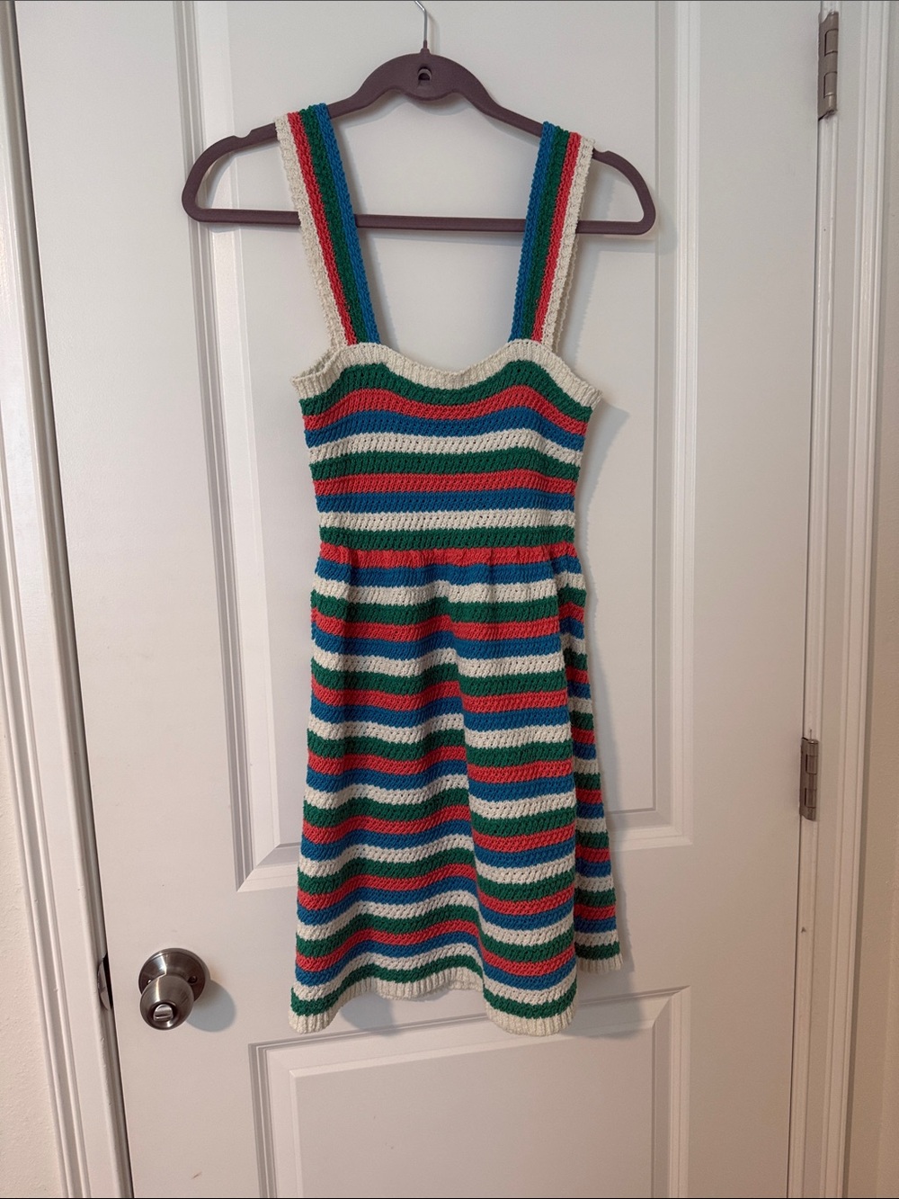 Zara Striped Crochet Sundress in Cream, Green, Blue & Red